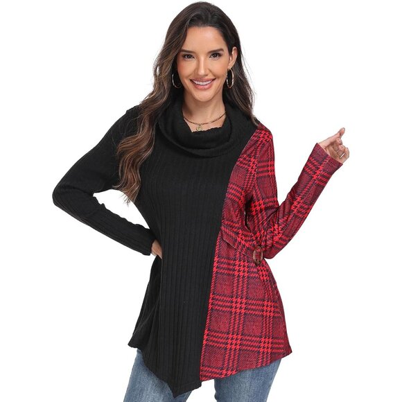 Women’s Lightweight Cowl Neck Tunic Sweater Long Sleeve Asym Hem - Picture 7 of 9